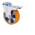 Zestaw kołowy - obrotowy  mocowanie na śrubę z hamulcem z kółkiem Aluminiowo-poliuretanowym, łożyskowanie kulkowe PAK